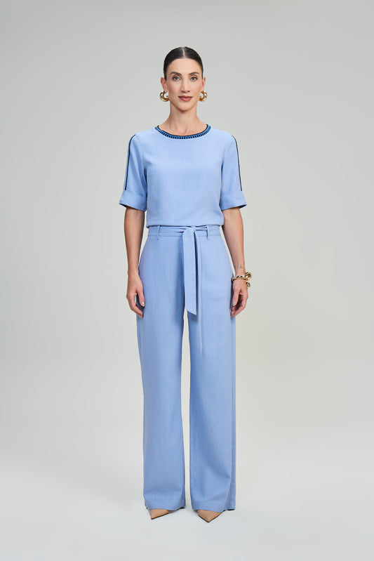 calça viscose pantalona cintura intermediária com faixa