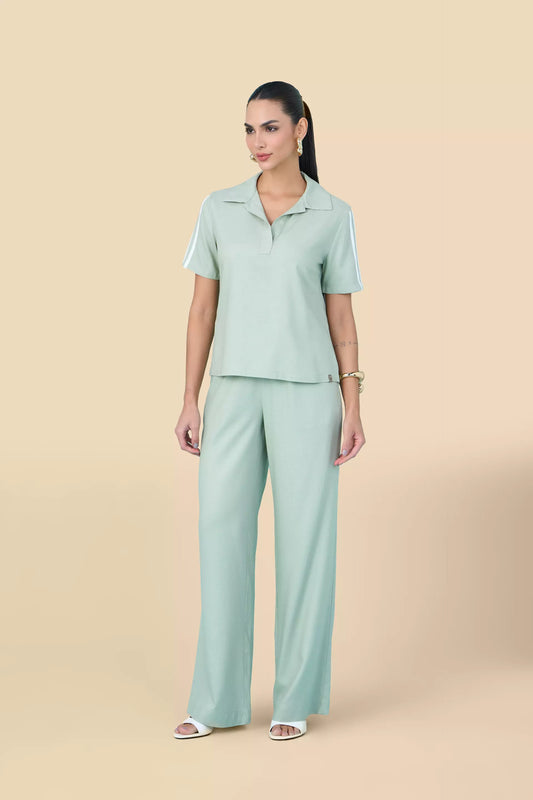 calça viscose pantalona cintura intermediária com cós de elástico