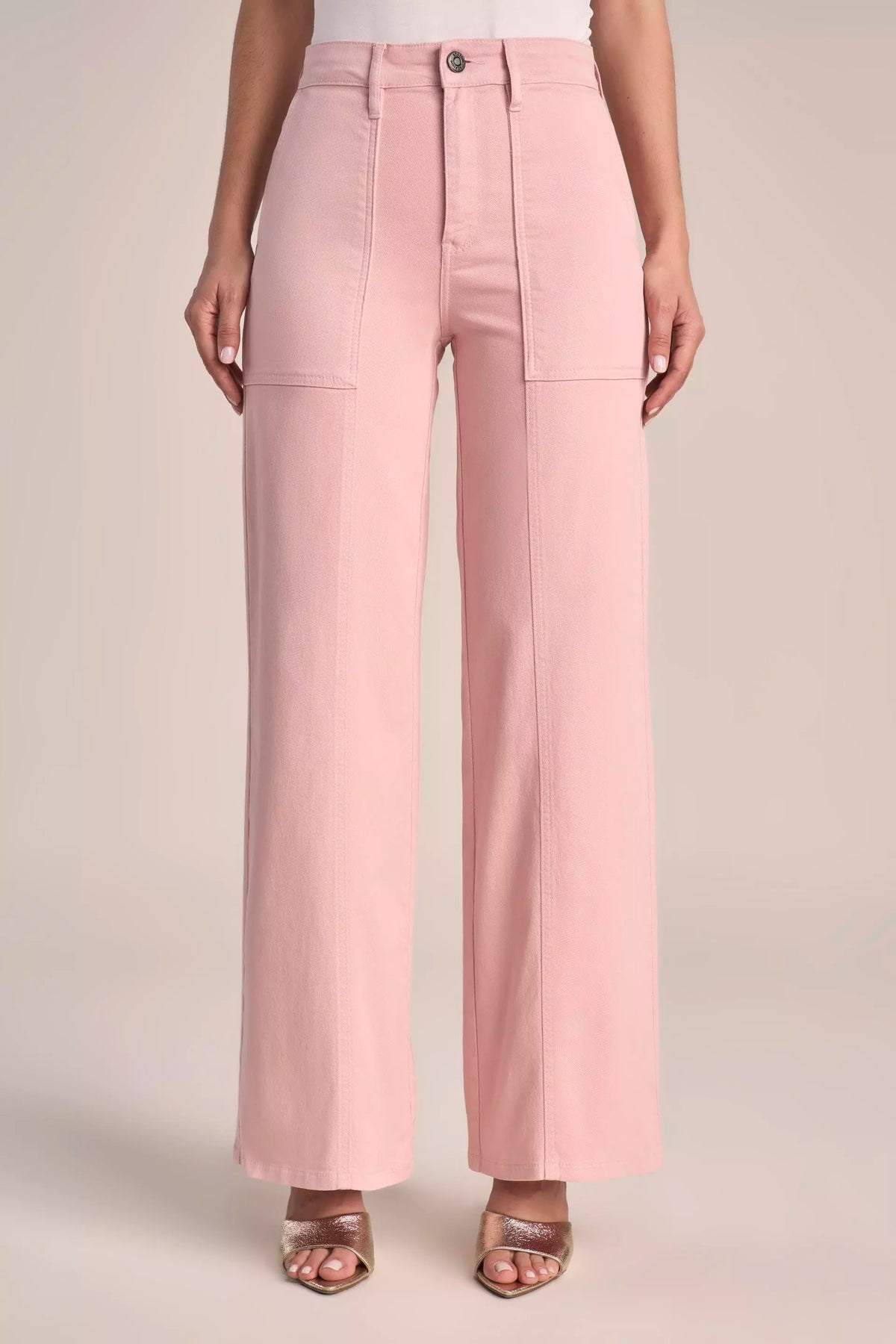 Calça Sarja Color Wide Leg Cintura Intermediária com Recortes