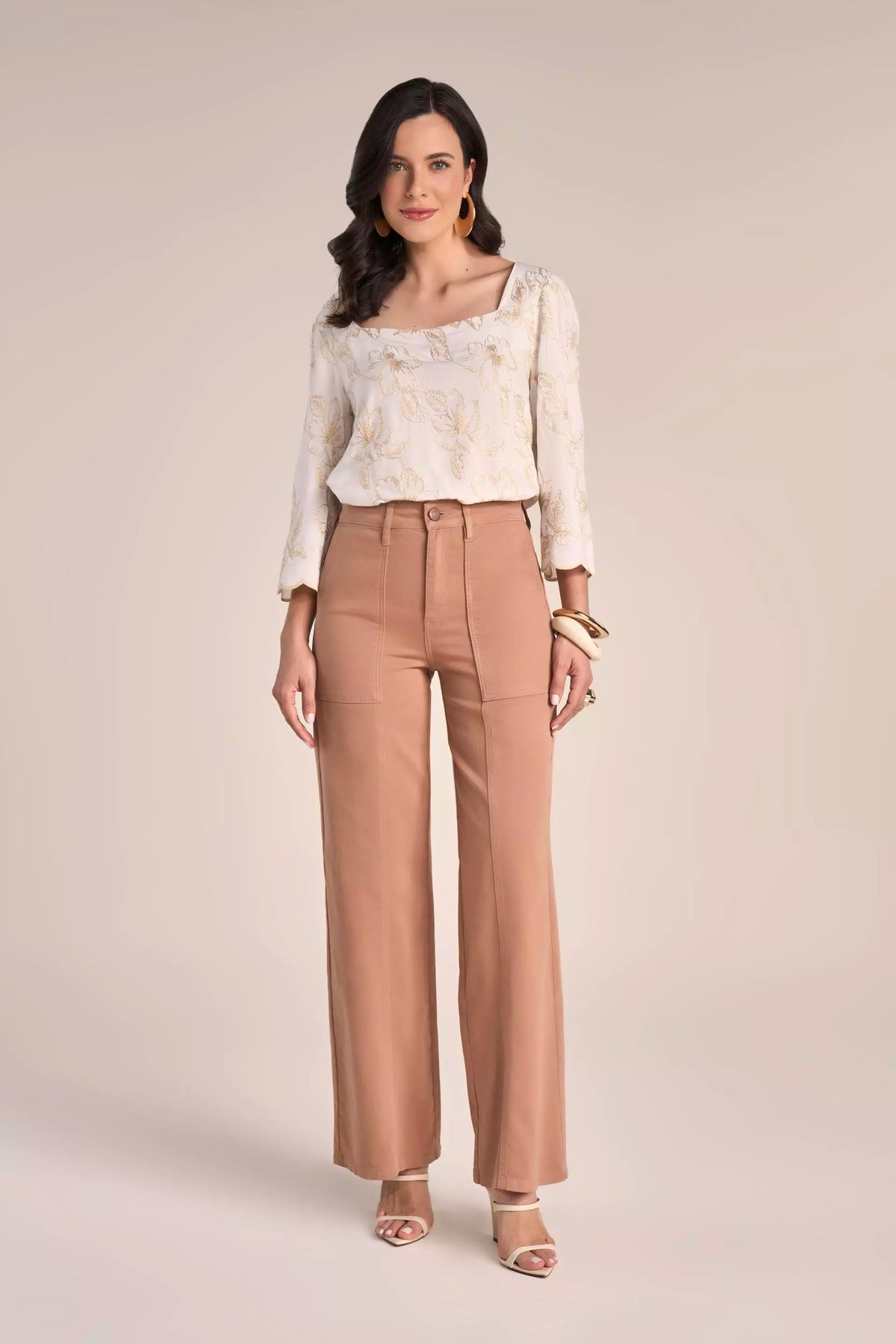 Calça Sarja Color Wide Leg Cintura Intermediária com Recortes