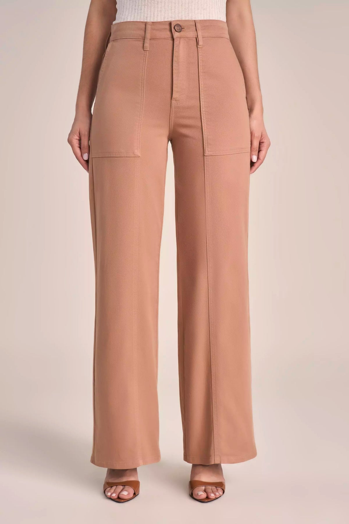 Calça Sarja Color Wide Leg Cintura Intermediária com Recortes