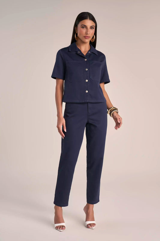 Calça Sarja Color Mom Cintura Intermediária Cós de Elástico