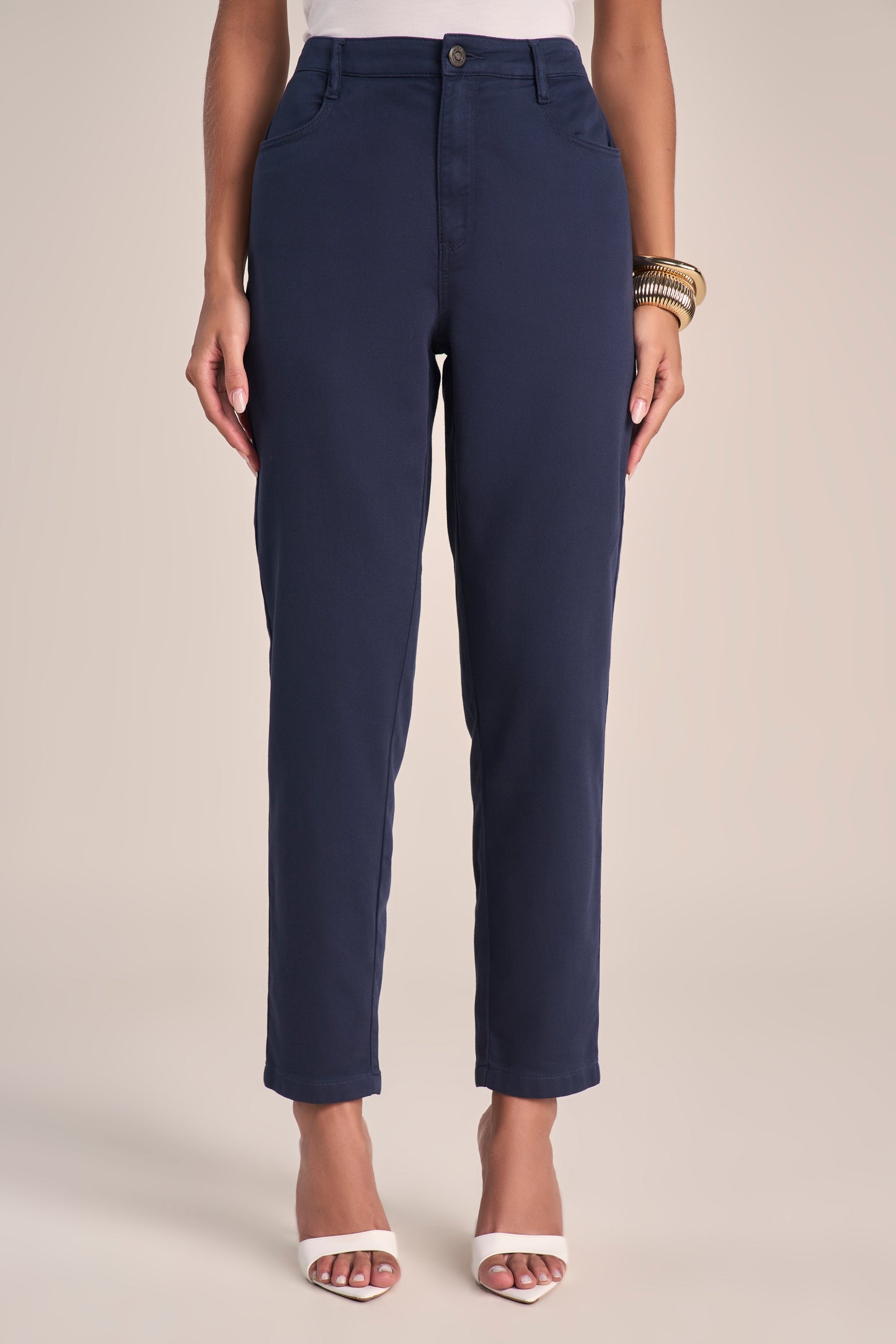 Calça Sarja Color Mom Cintura Intermediária Cós de Elástico