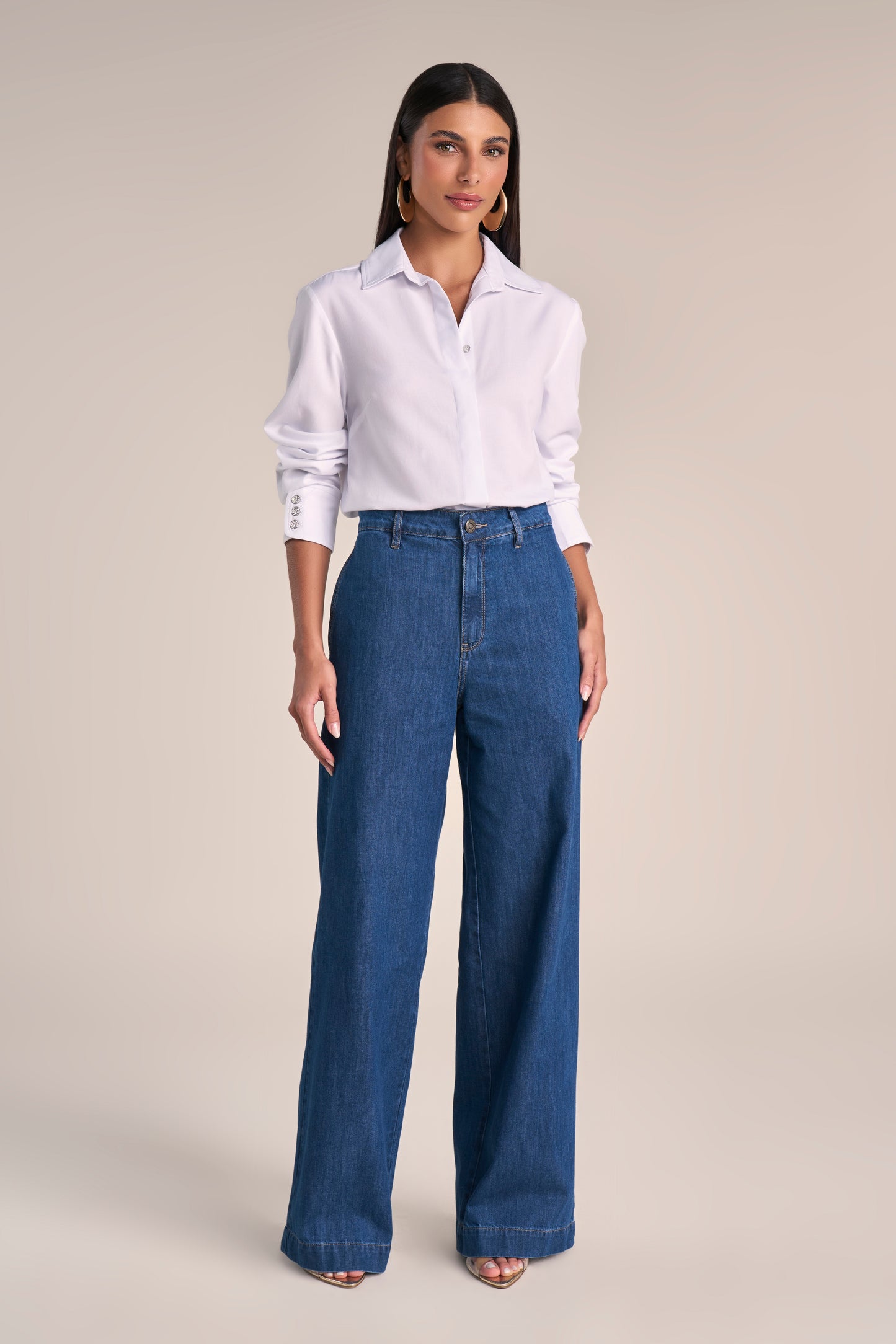 Calça Jeans Pantalona Cintura Intermediária Tradicional