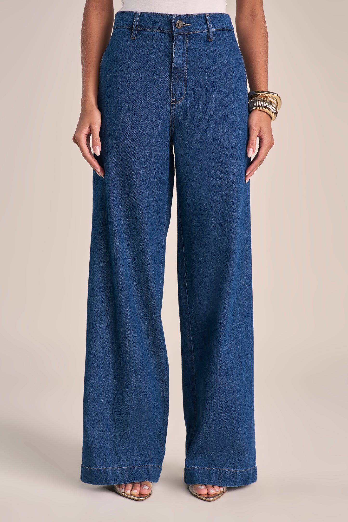 Calça Jeans Pantalona Cintura Intermediária Tradicional