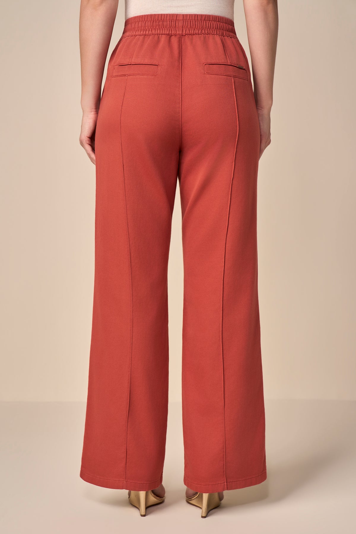 calça sarja color wide leg comfy cintura intermediária cós de elástico