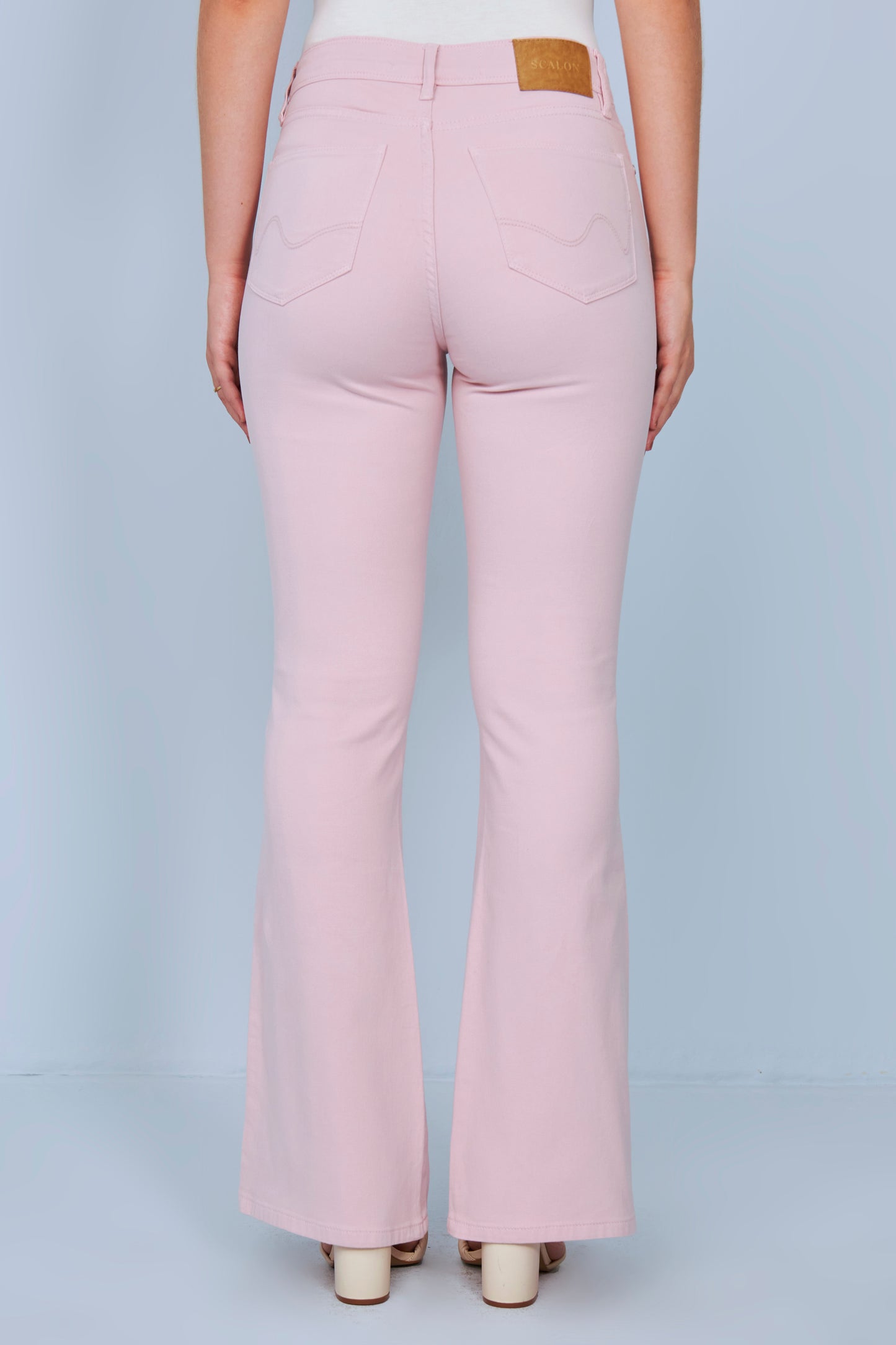 calça malha color boot cut cintura intermediária