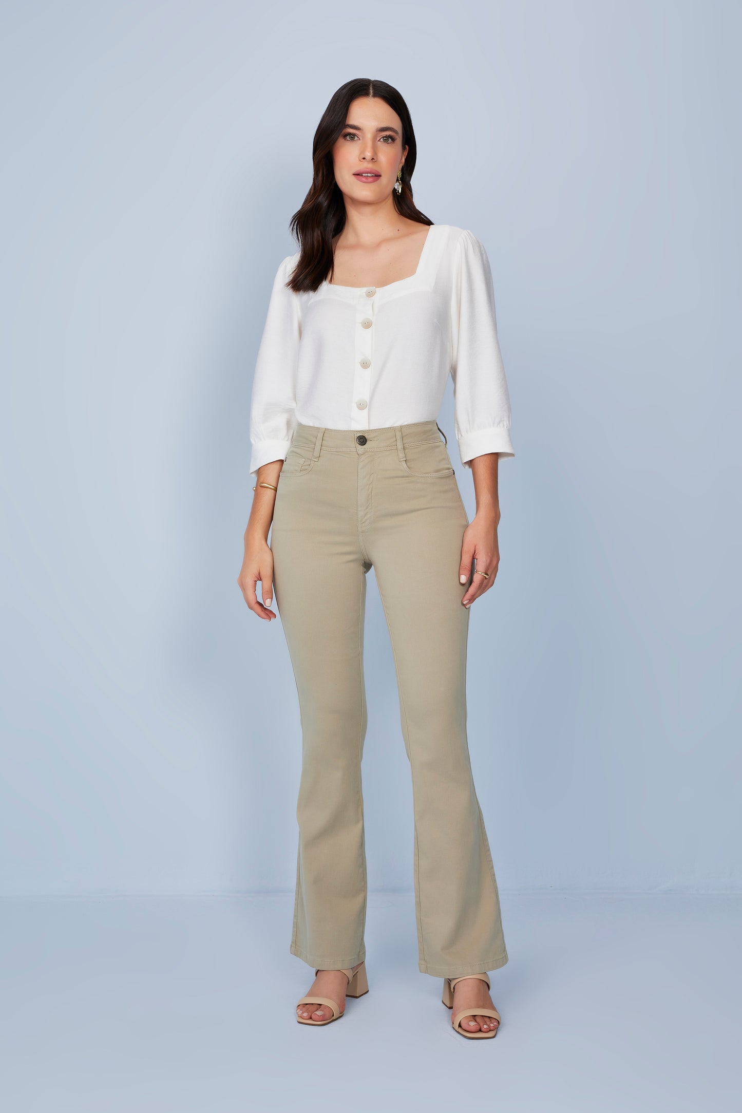 calça malha color boot cut cintura intermediária