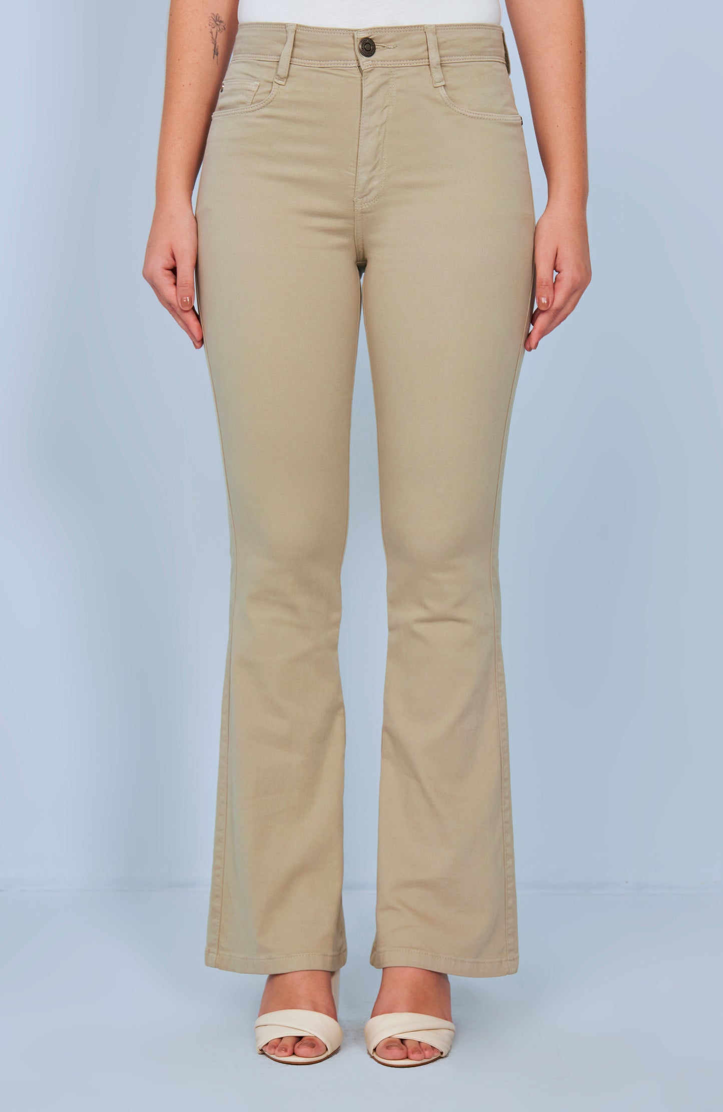 calça malha color boot cut cintura intermediária