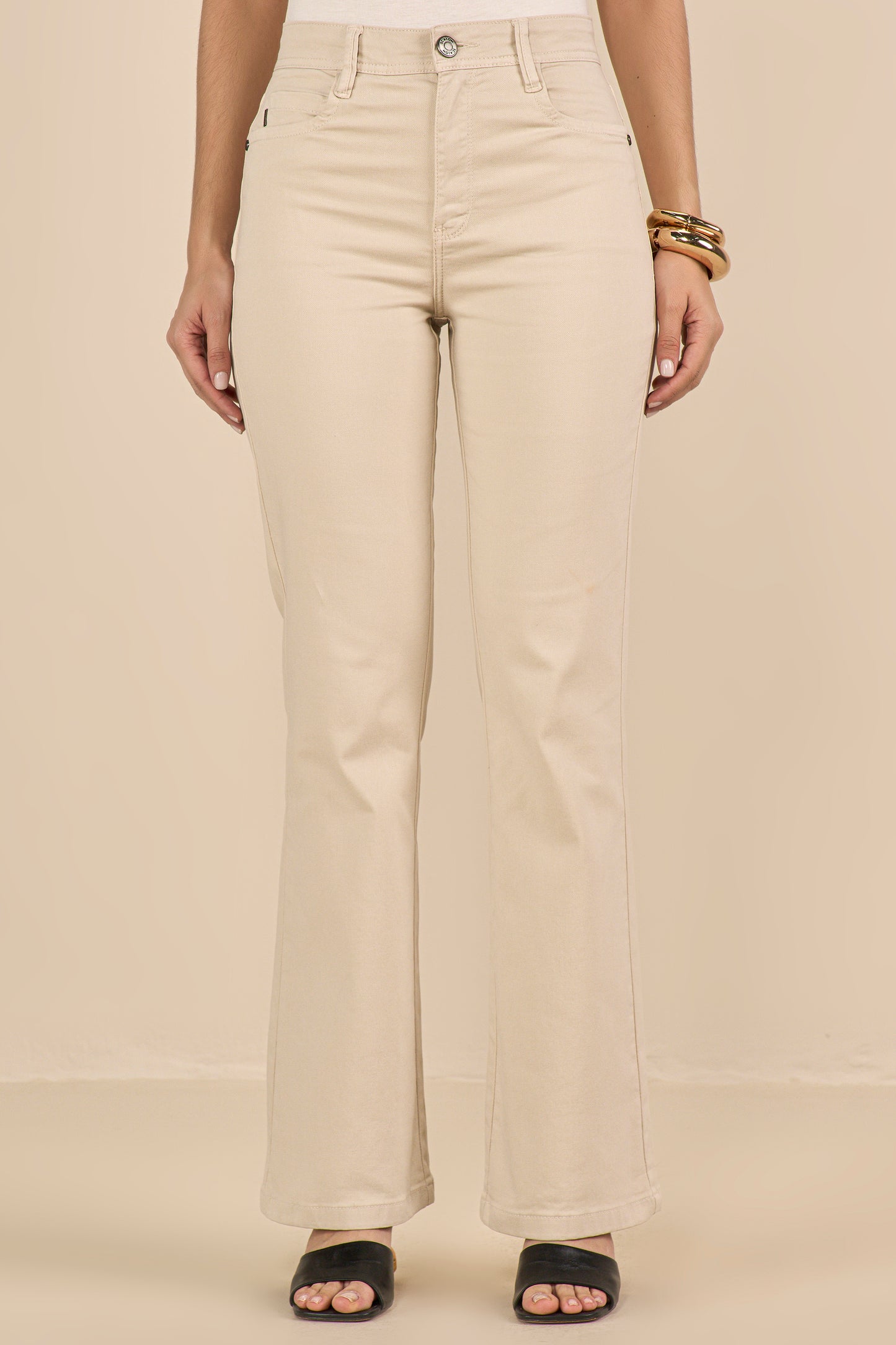 calça malha color bootcut cintura intemediária com detalhe pesponto