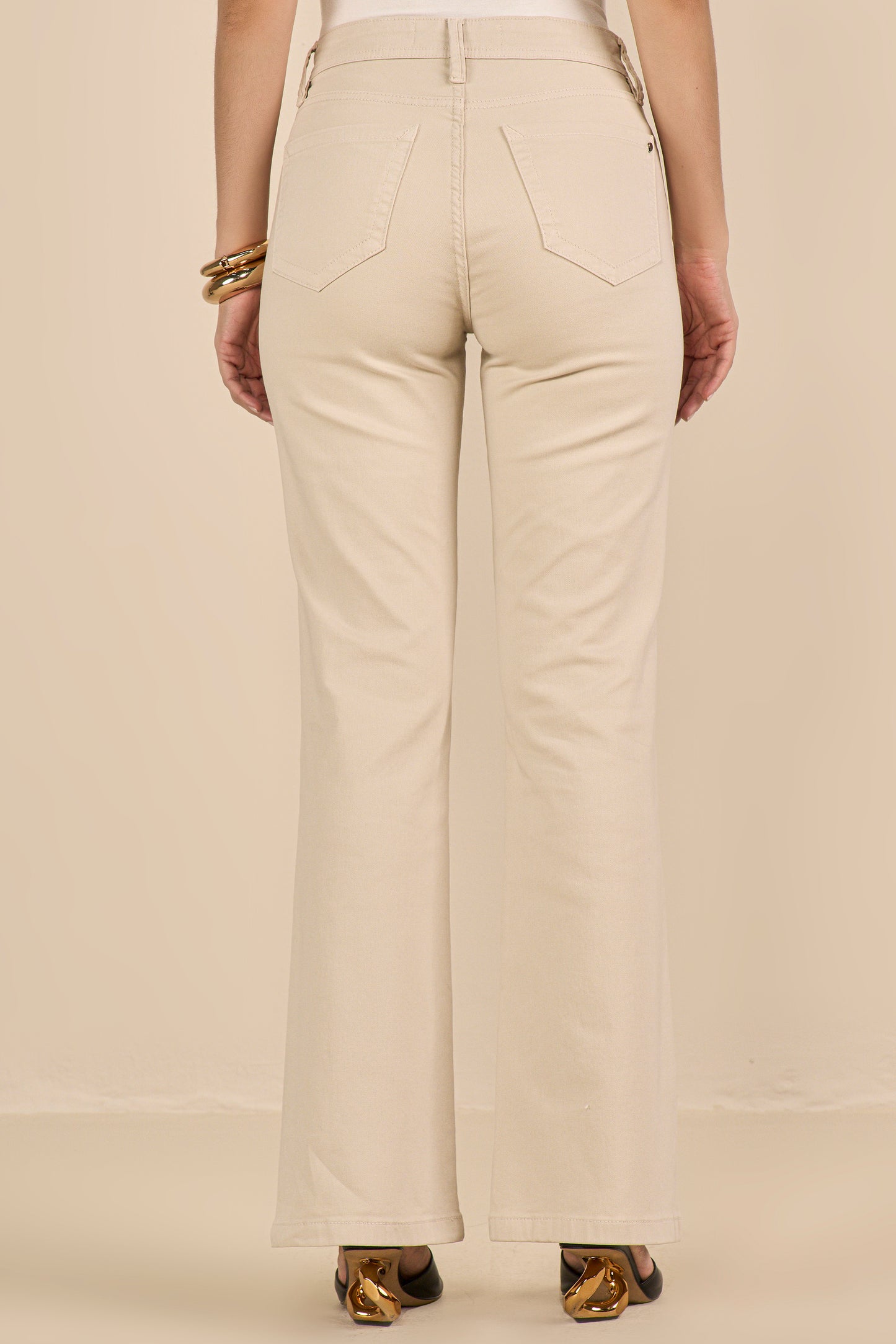 calça malha color bootcut cintura intemediária com detalhe pesponto