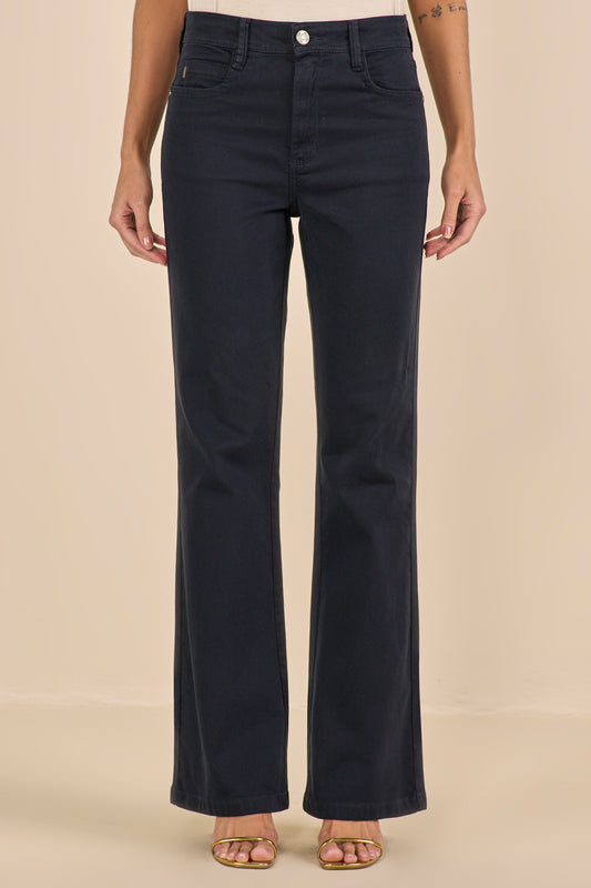 calça malha color bootcut cintura intemediária com detalhe pesponto