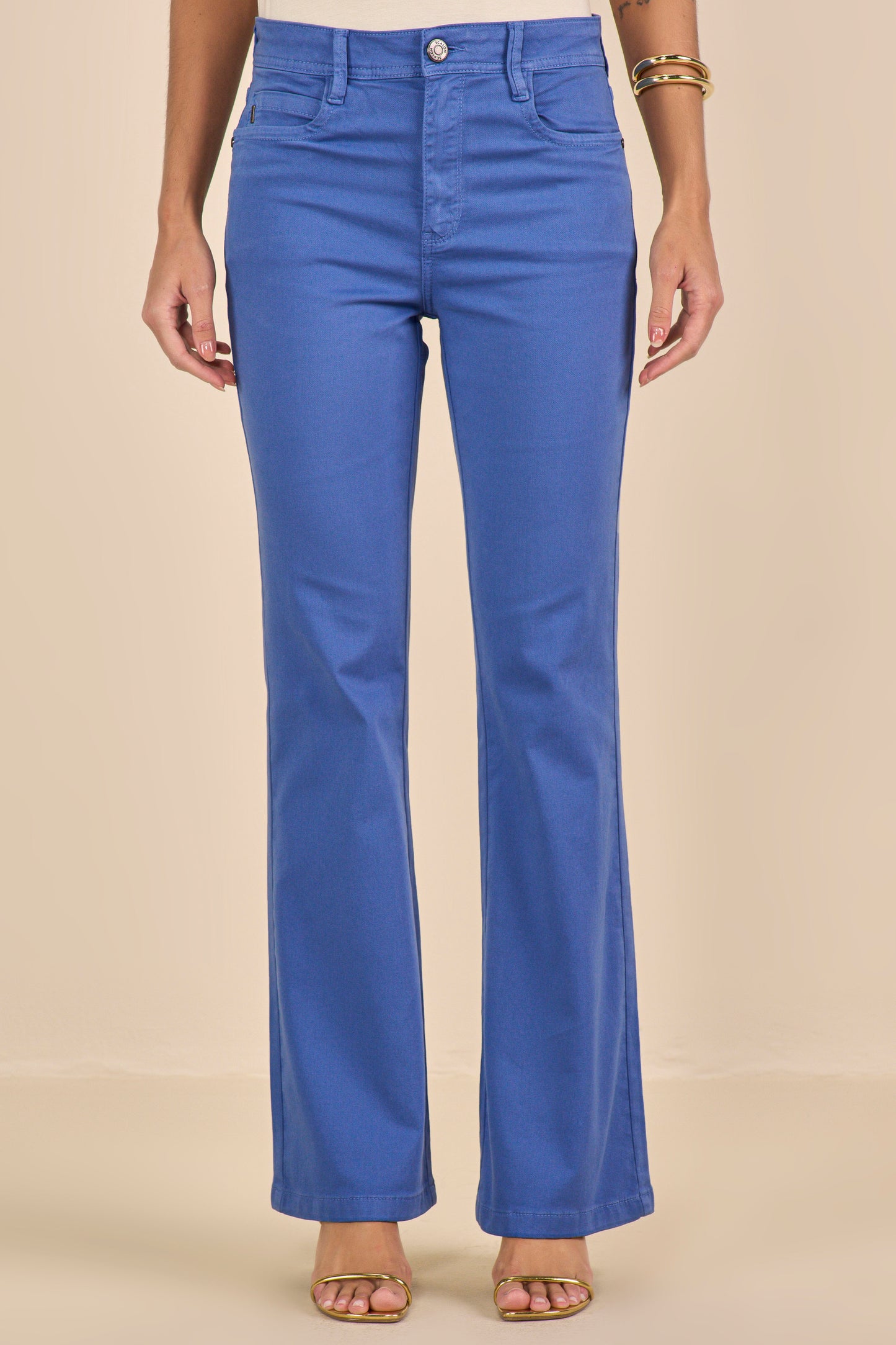 calça malha color bootcut cintura intemediária com detalhe pesponto