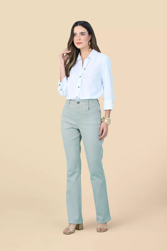 calça sarja bootcut cintura intermedíaria básica