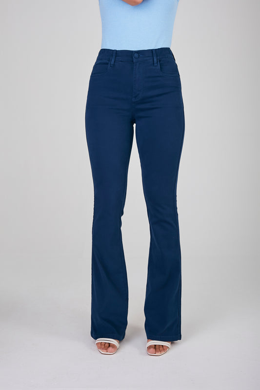 calça malha color flare cintura intermediária com elástico