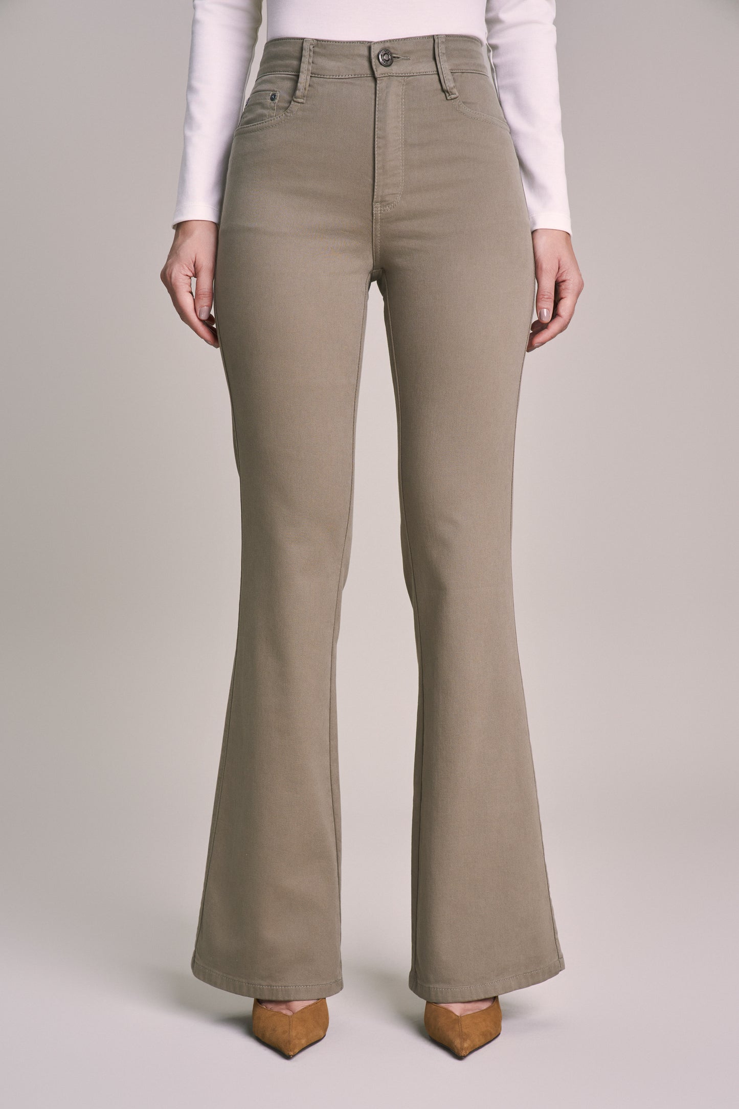 calça malha color flare cintura intermediária tradicional