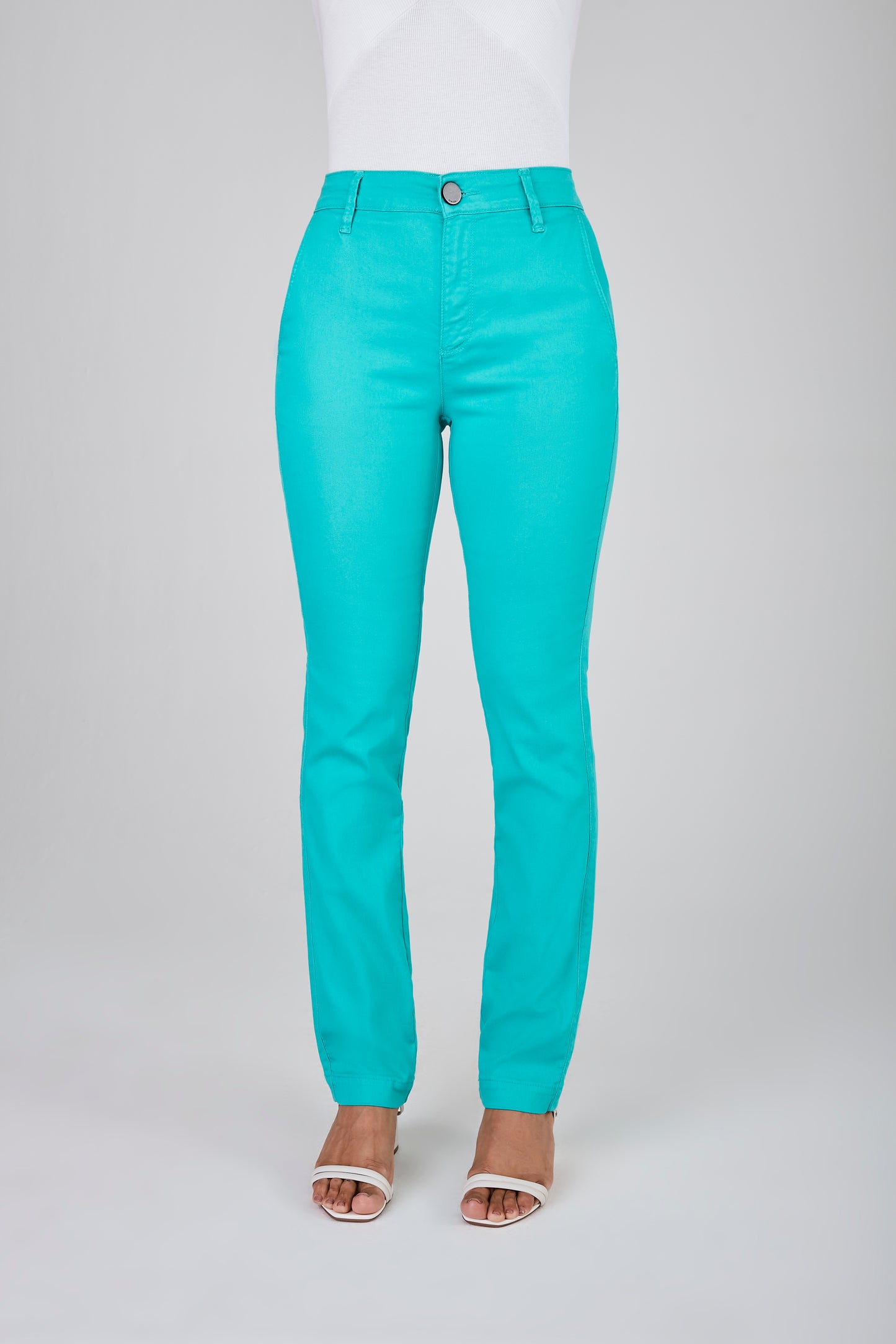 calça sarja color reta cintura intermediária alfaiataria
