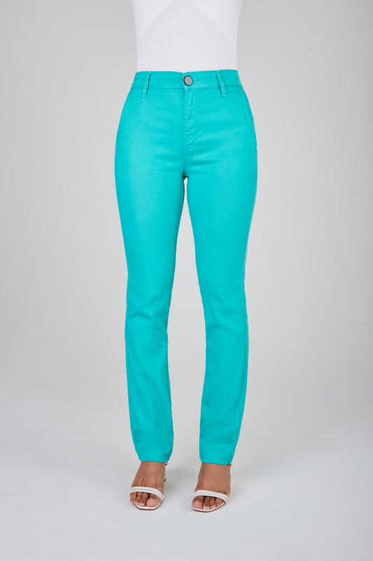 calça sarja color reta cintura intermediária alfaiataria