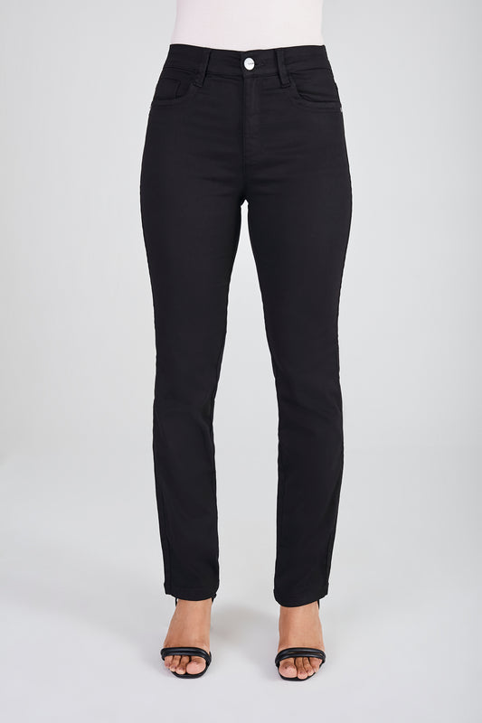 calça sarja color reta cintura intermediária básica
