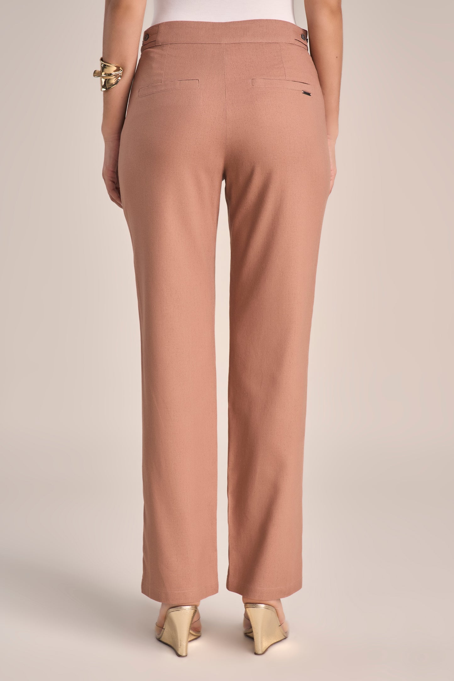 Calça Viscose Reta Cintura Intermediária com Cós Ajustável