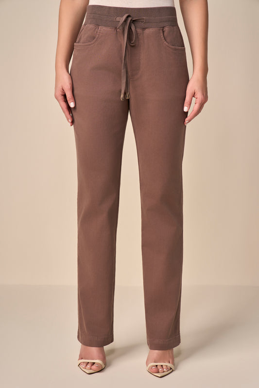 calça malha color reta comfort cintura intermediária cós tricot