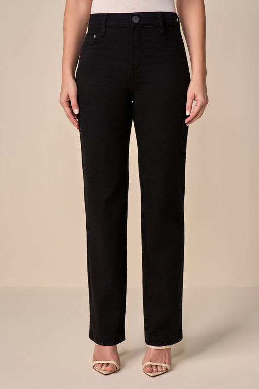 calça sarja color reta cintura intermediária com bordado