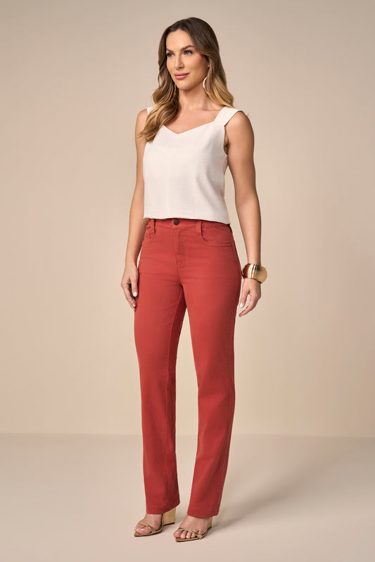 calça malha color reta cintura intermediária cós de elástico