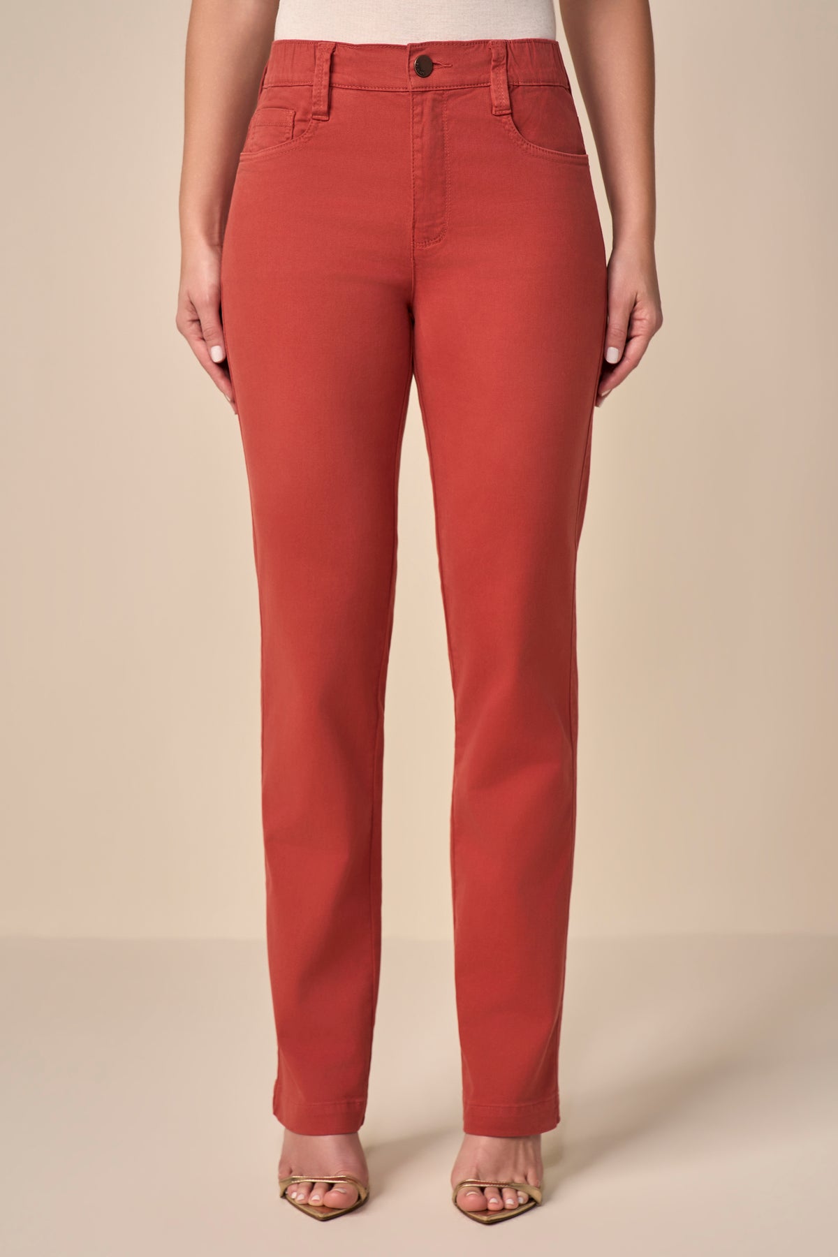 calça malha color reta cintura intermediária cós de elástico