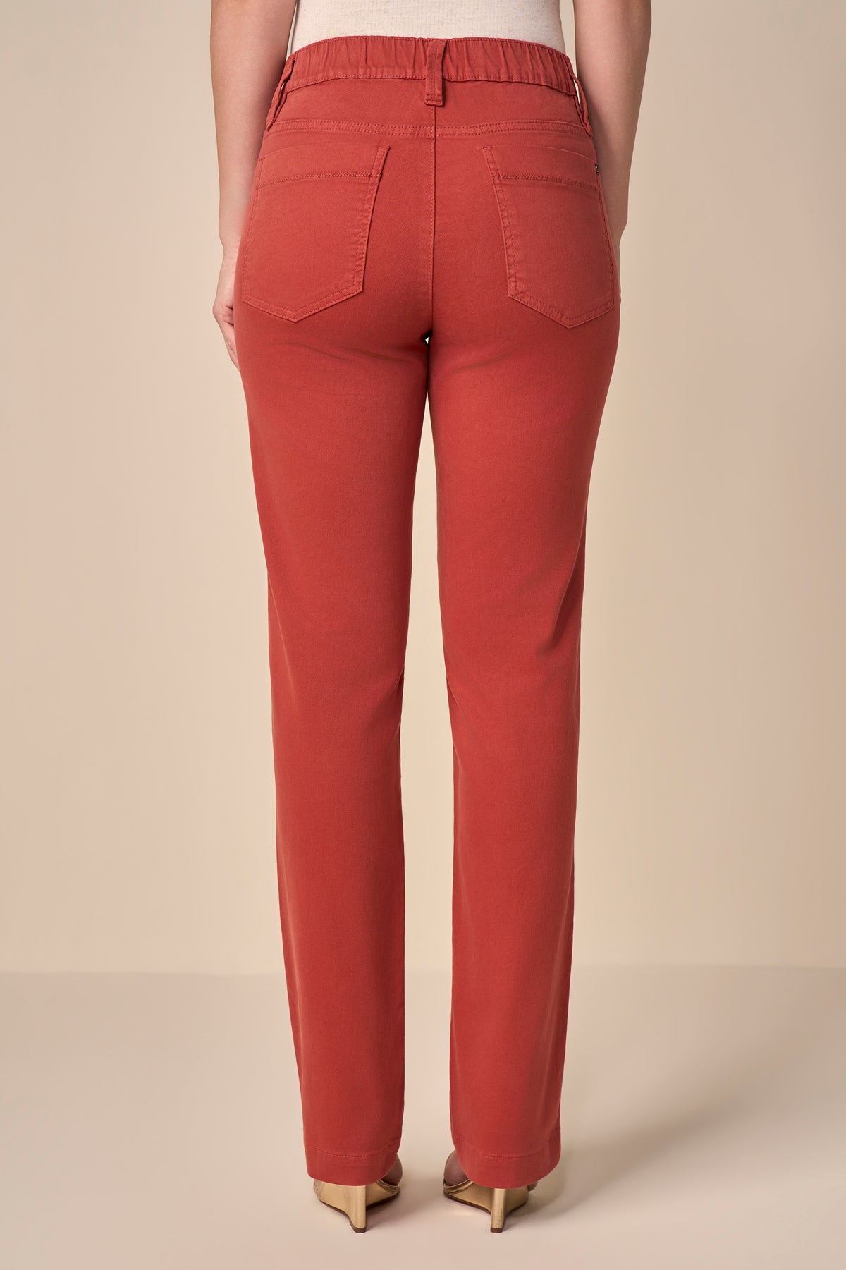 calça malha color reta cintura intermediária cós de elástico