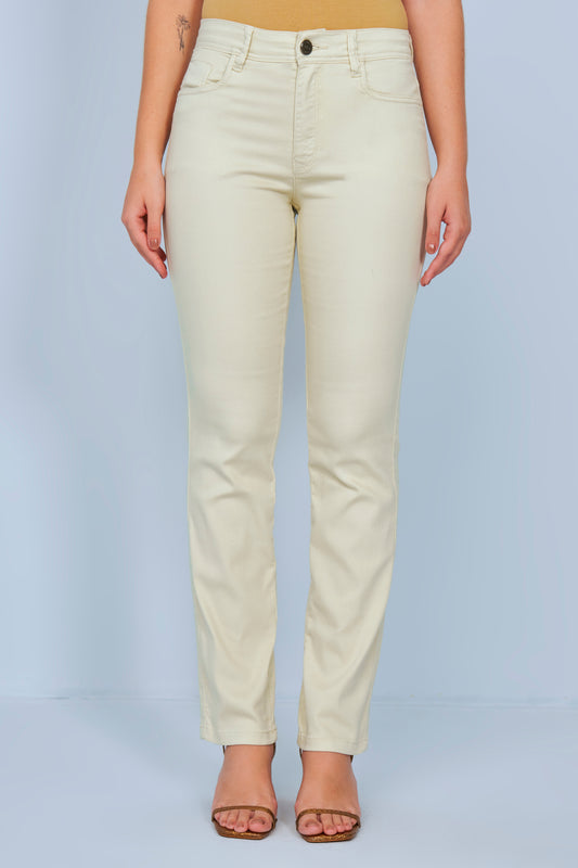 calça sarja color reta cintura intermediária básica