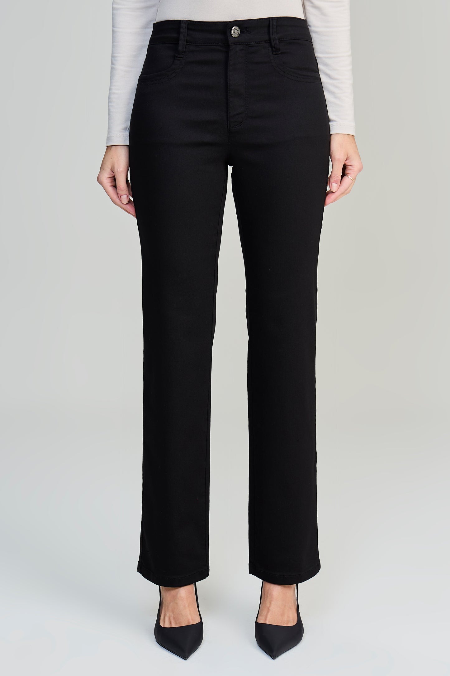 calça  sarja color reta cintura intermediária básica