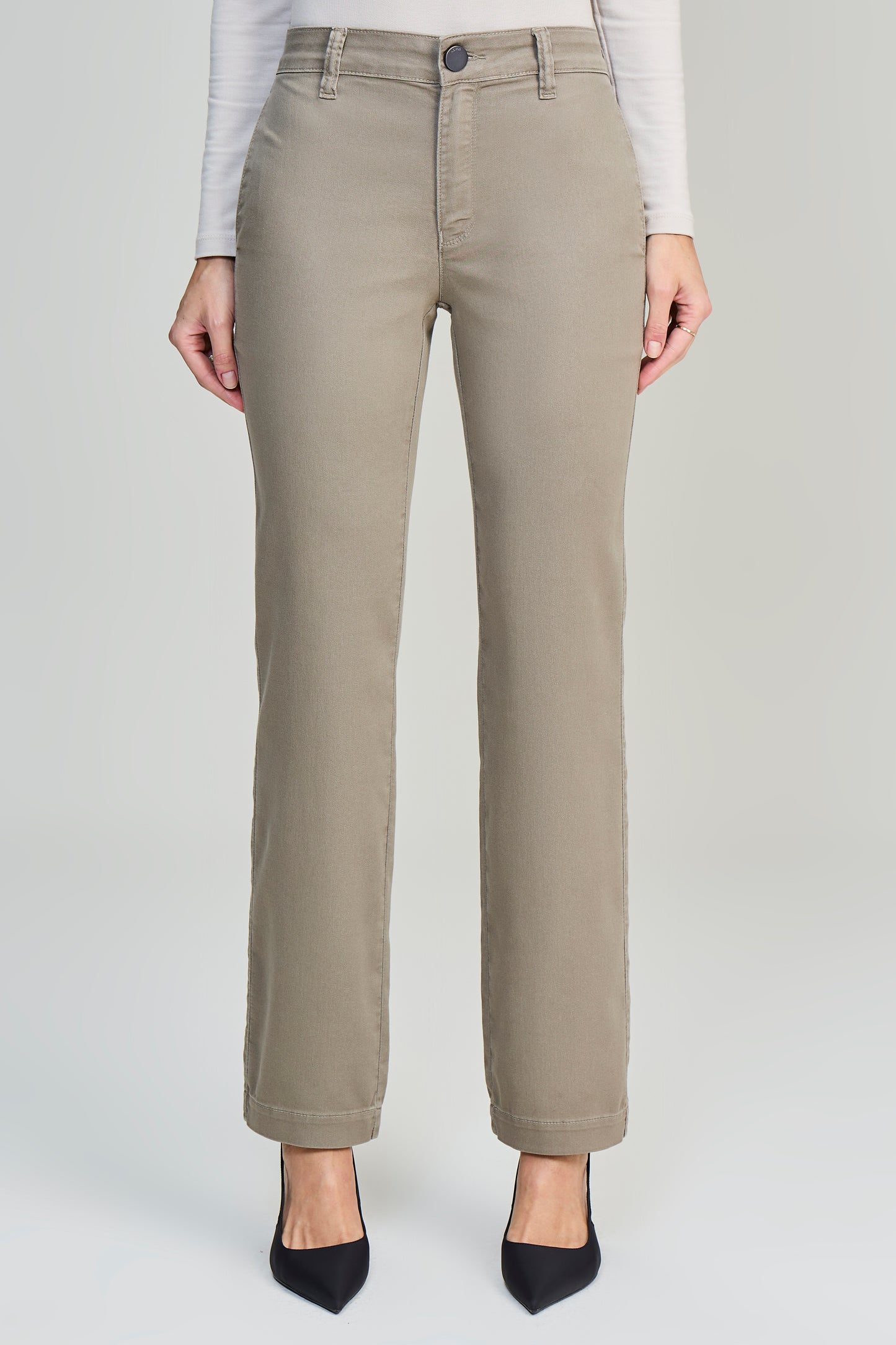 calça  sarja color reta cintura intermediária alfaiataria