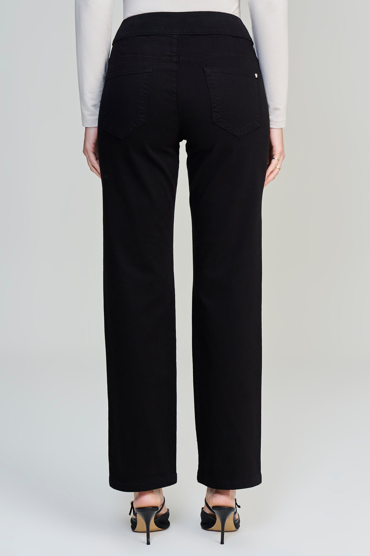 calça malha color reta cintura intermediária cós de tricot
