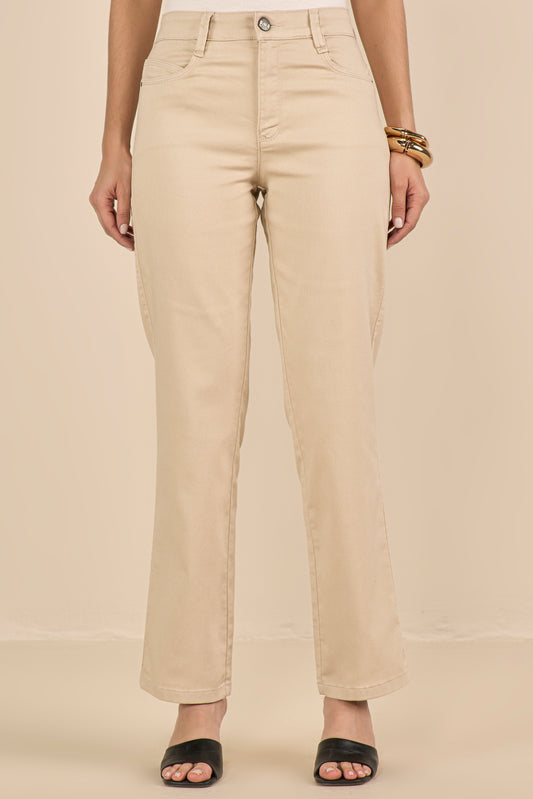 calça sarja color reta cintura intermediária com cristais