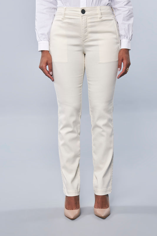calça sarja color reta cintura intermediária alfaiataria