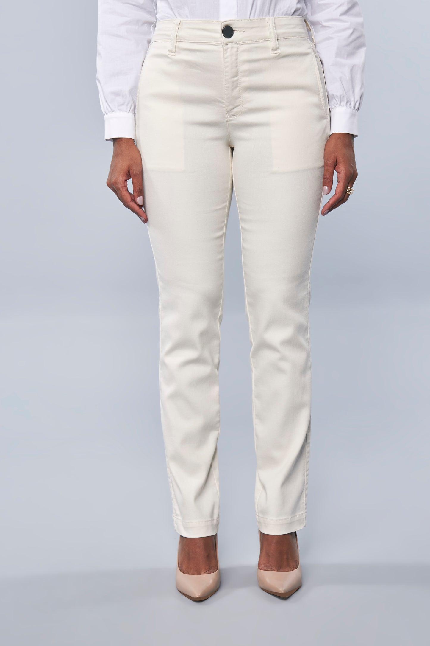 calça sarja color reta cintura intermediária alfaiataria