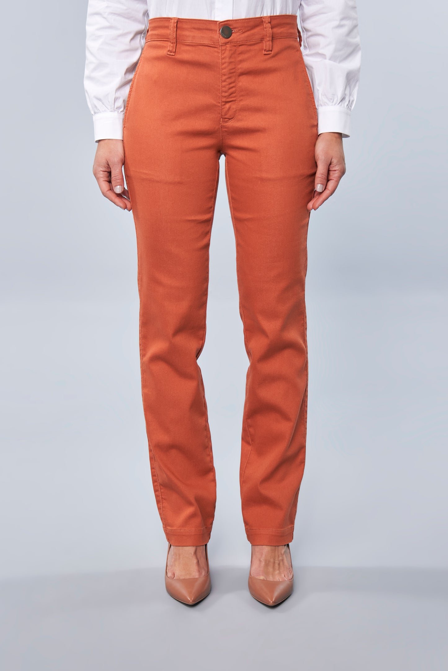 calça sarja color reta cintura intermediária alfaiataria