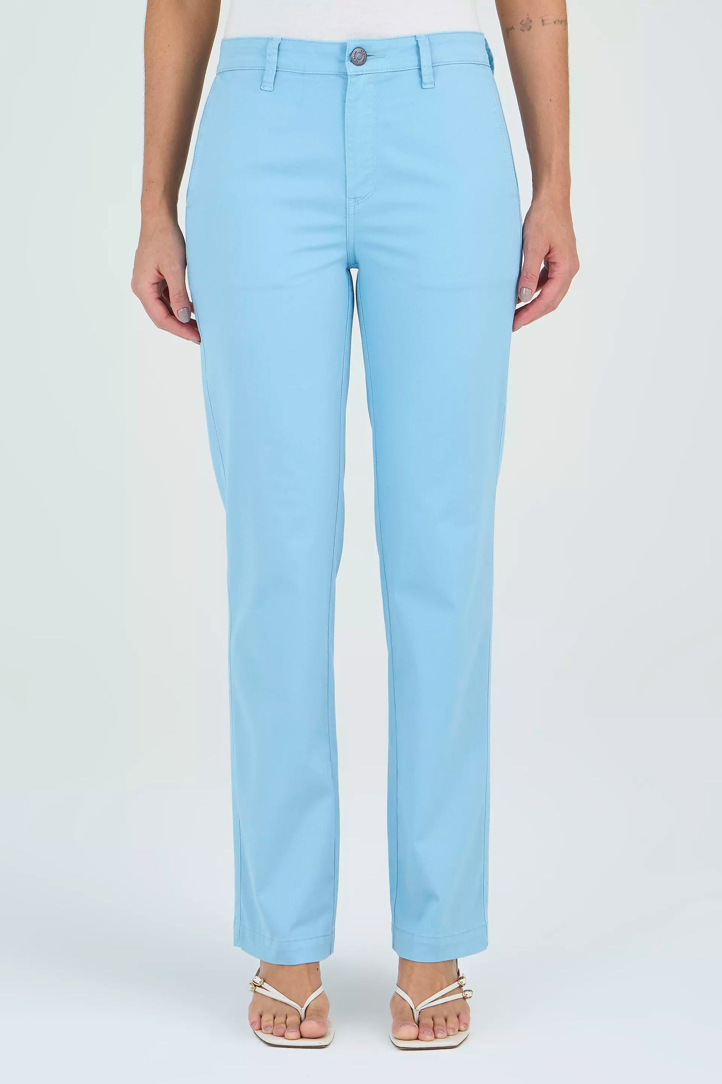 calça sarja color reta cintura intermediária alfaiataria