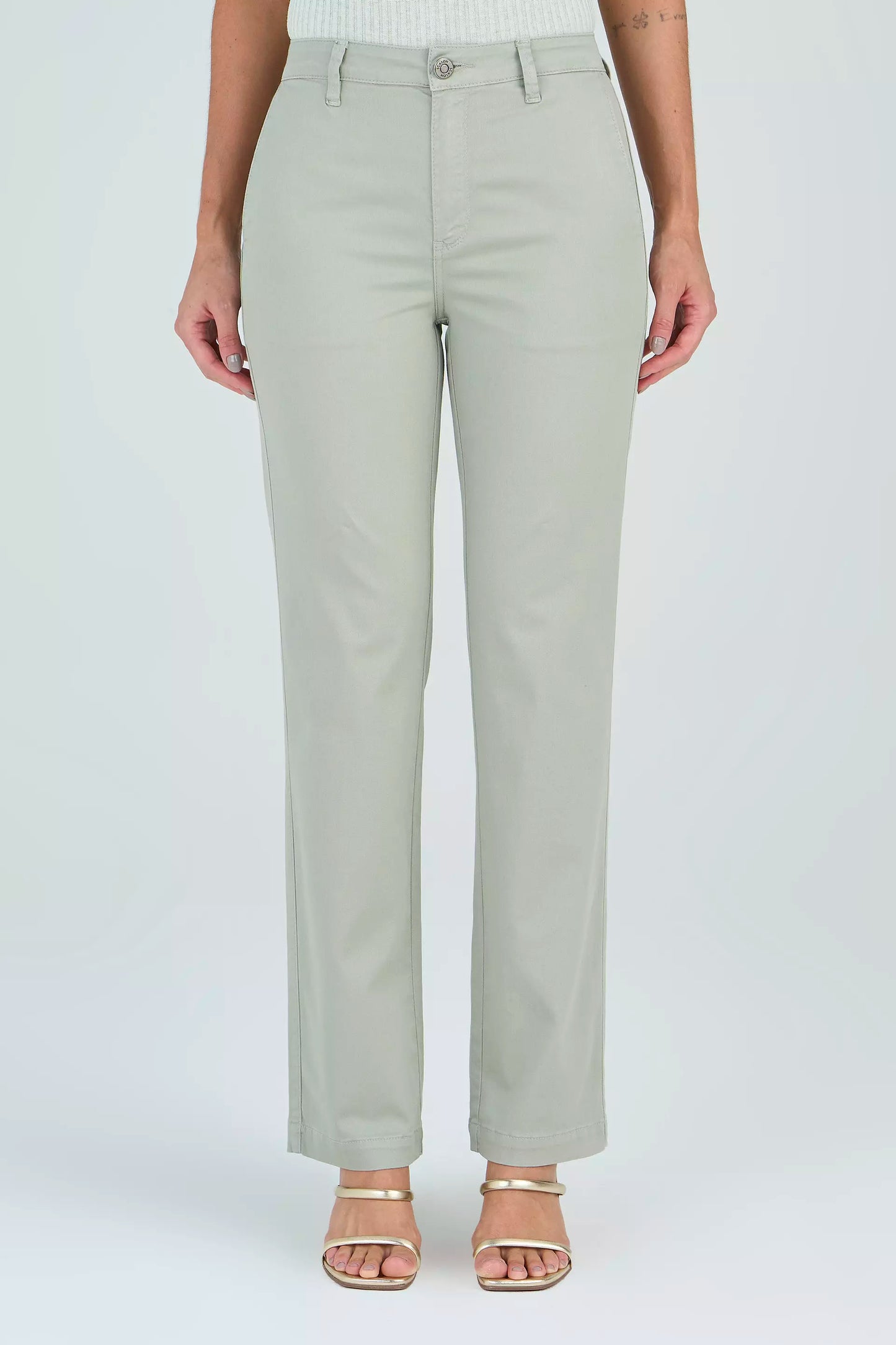 calça sarja color reta cintura intermediária alfaiataria