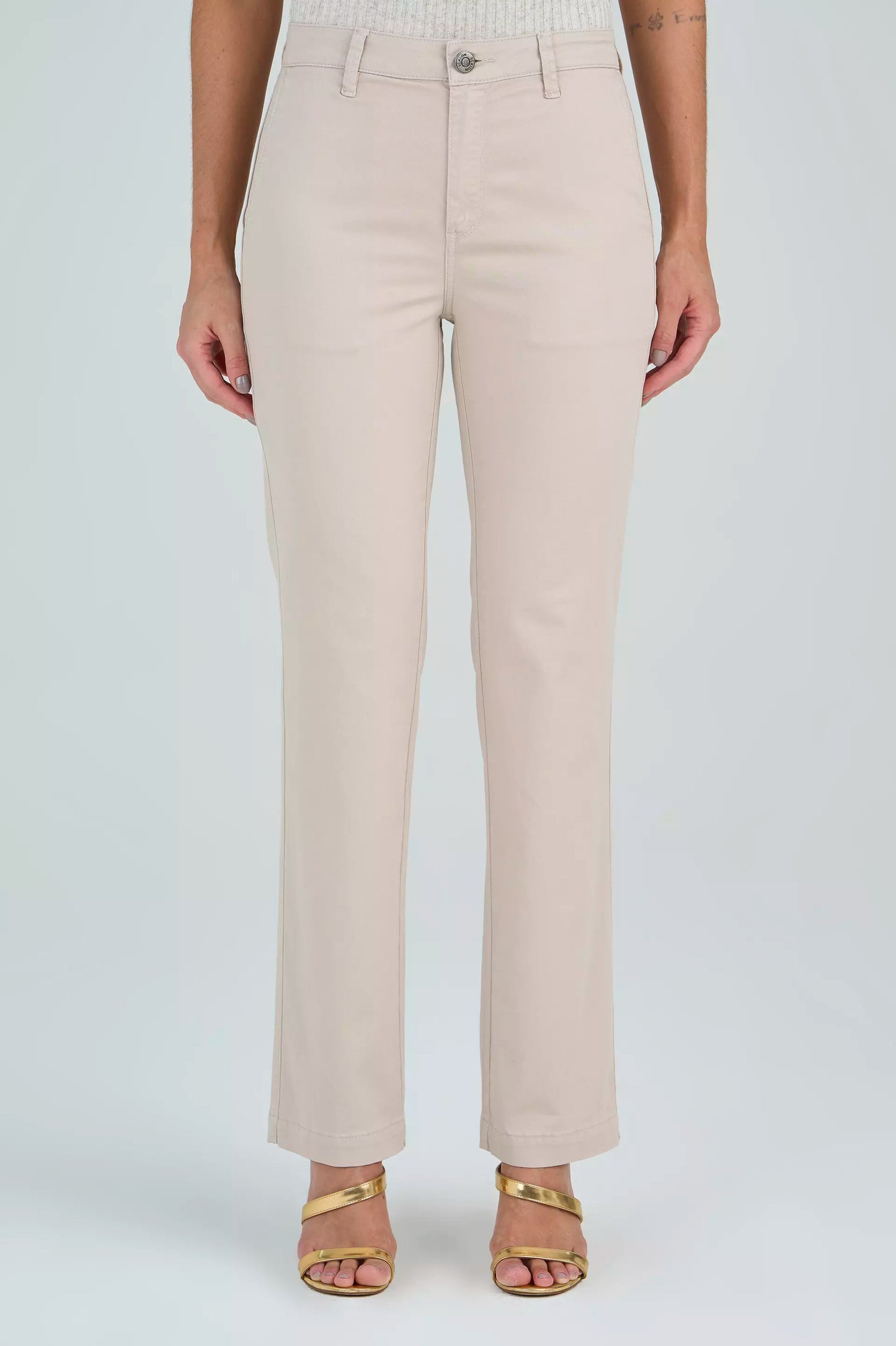 calça sarja color reta cintura intermediária alfaiataria