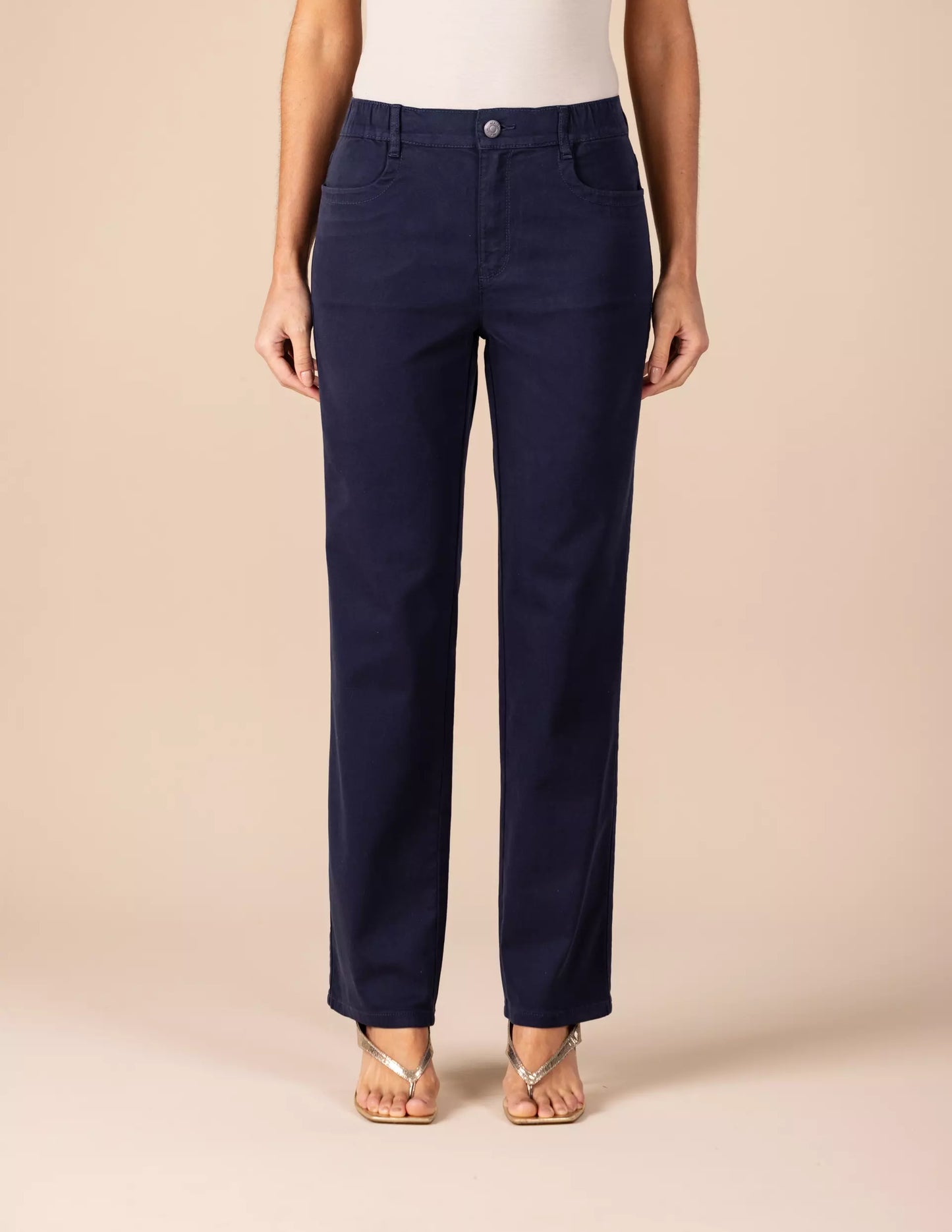 calça malha color reta cintura intermediária com elástico