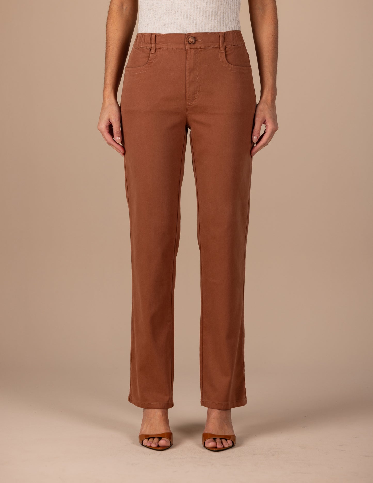 calça malha color reta cintura intermediária com elástico