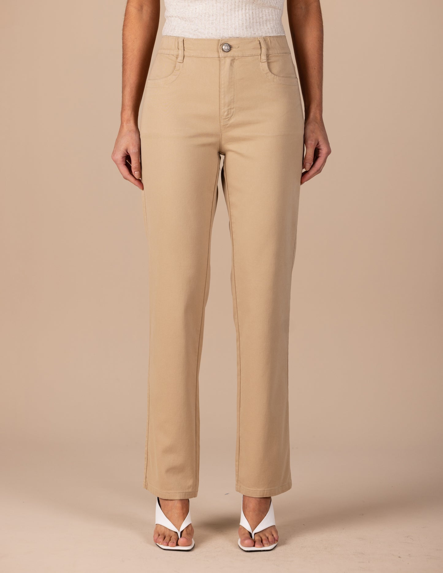 calça malha color reta cintura intermediária com elástico