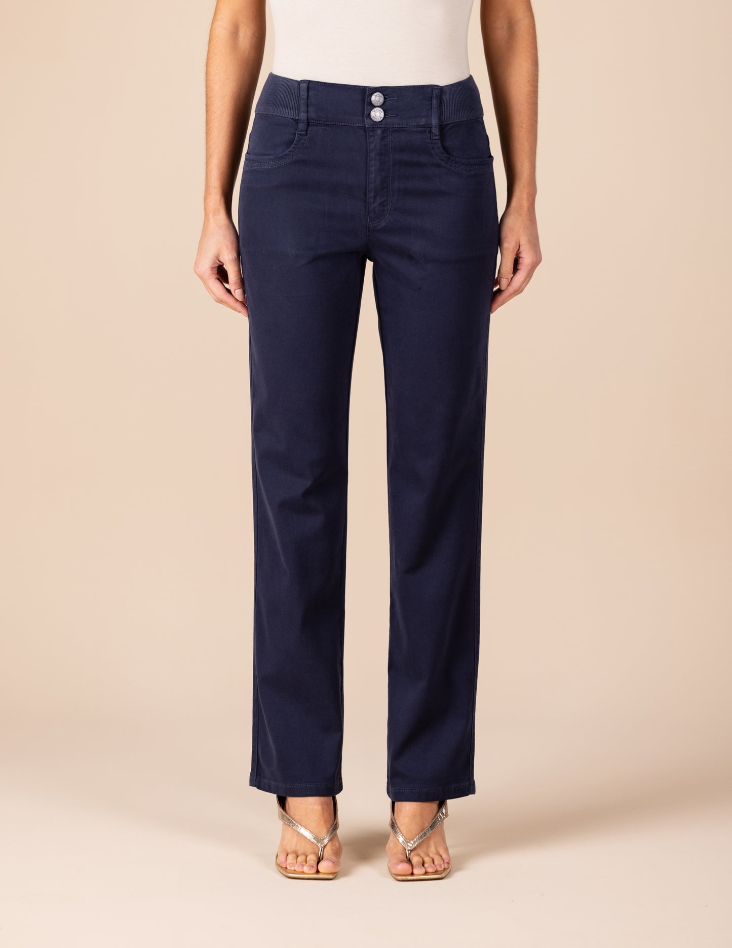 calça malha color reta cintura intermediária cós de tricot