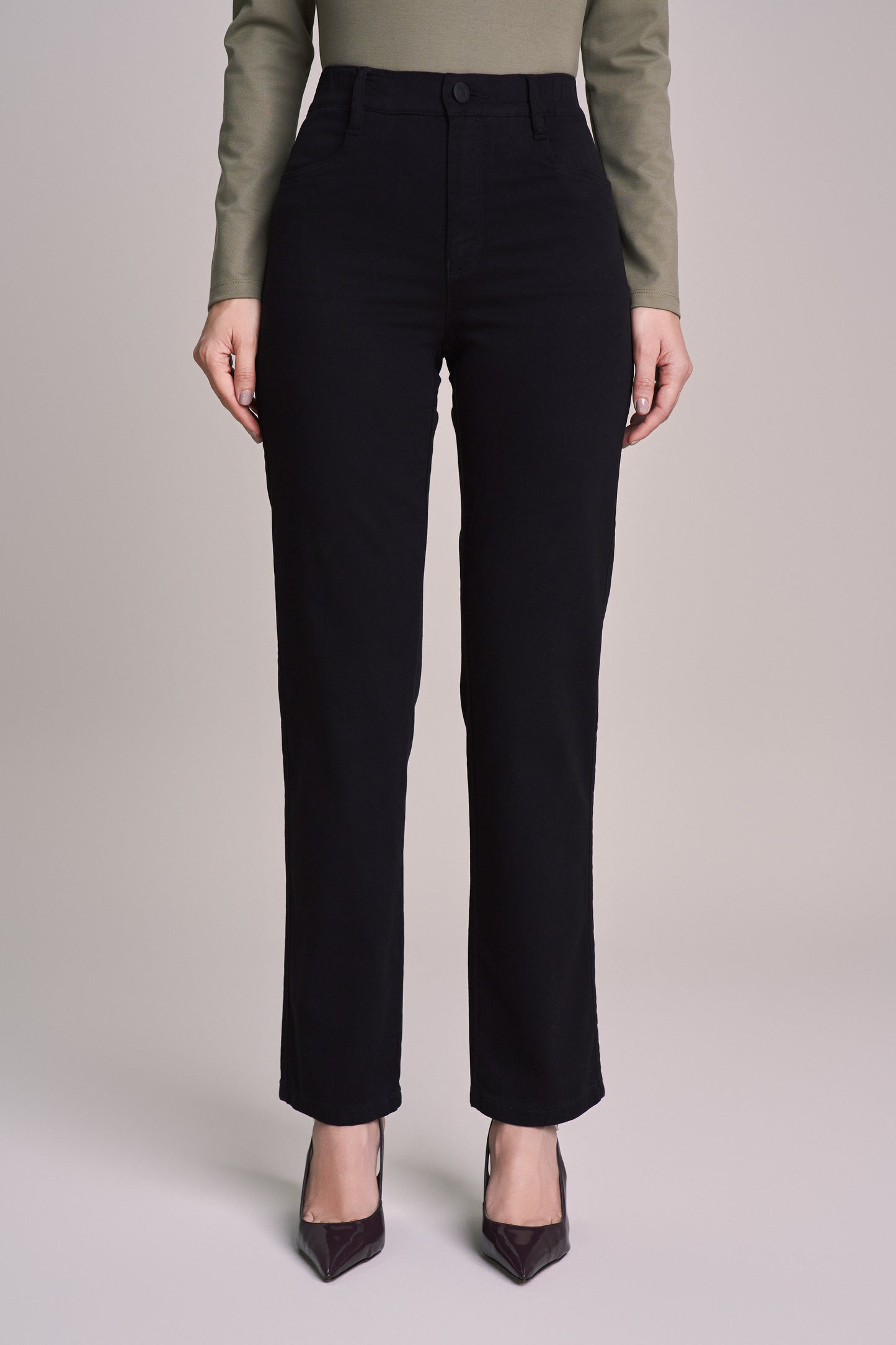 calça malha color reta cintura intermediária com elástico