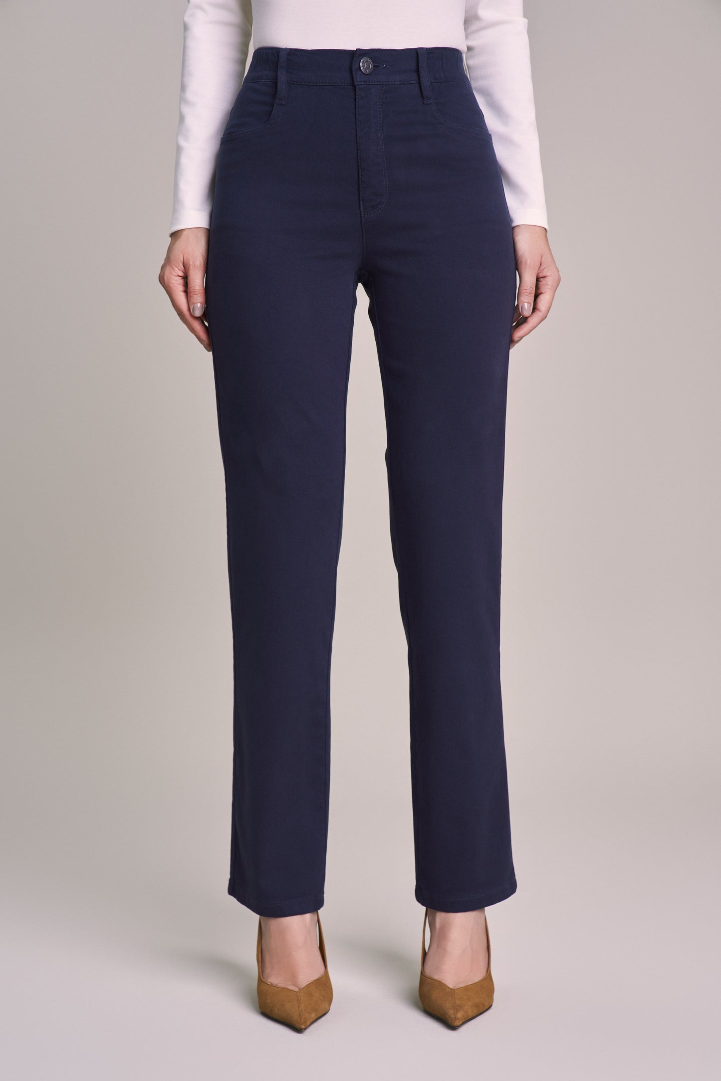 calça malha color reta cintura intermediária com elástico