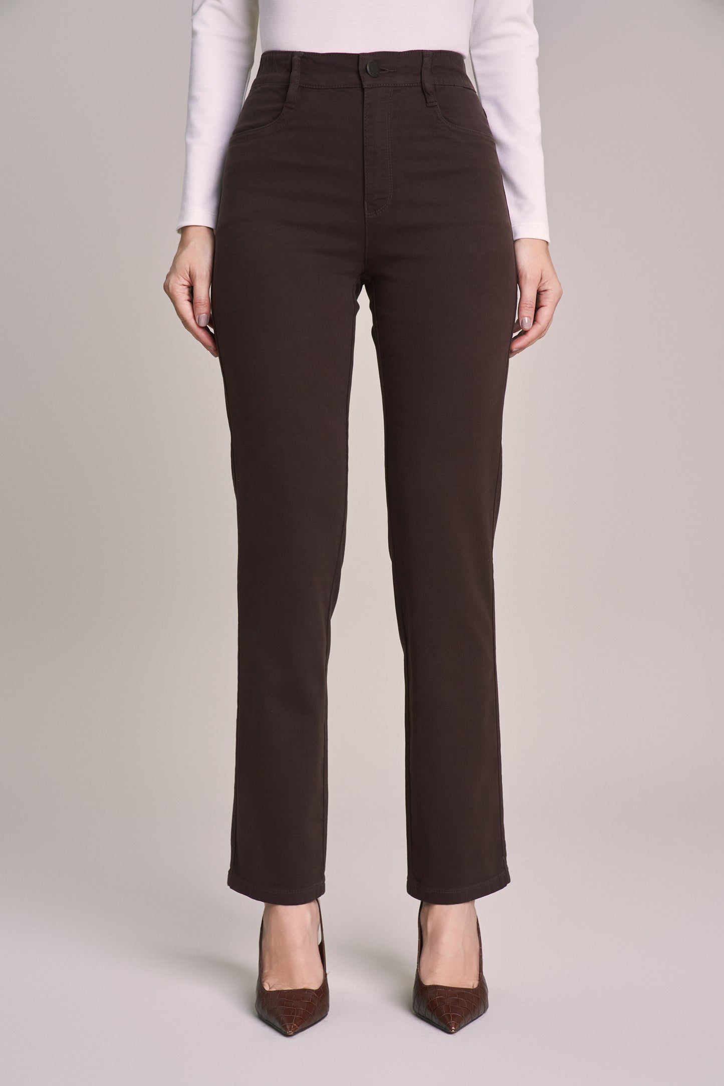 calça malha color reta cintura intermediária com elástico