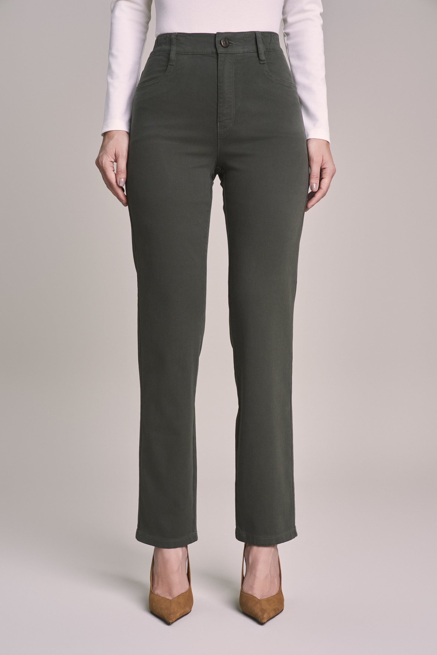 calça malha color reta cintura intermediária com elástico