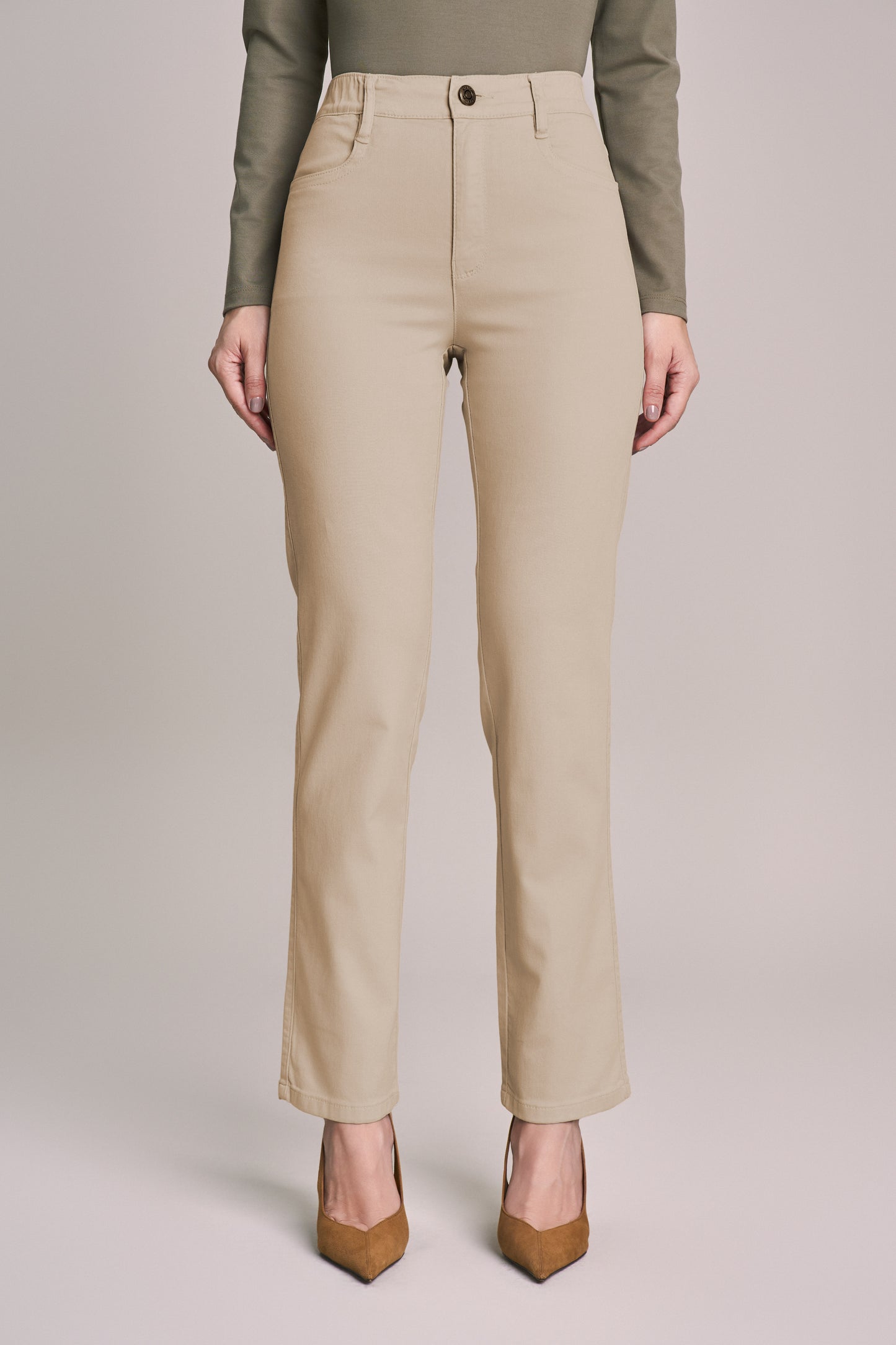 calça malha color reta cintura intermediária com elástico