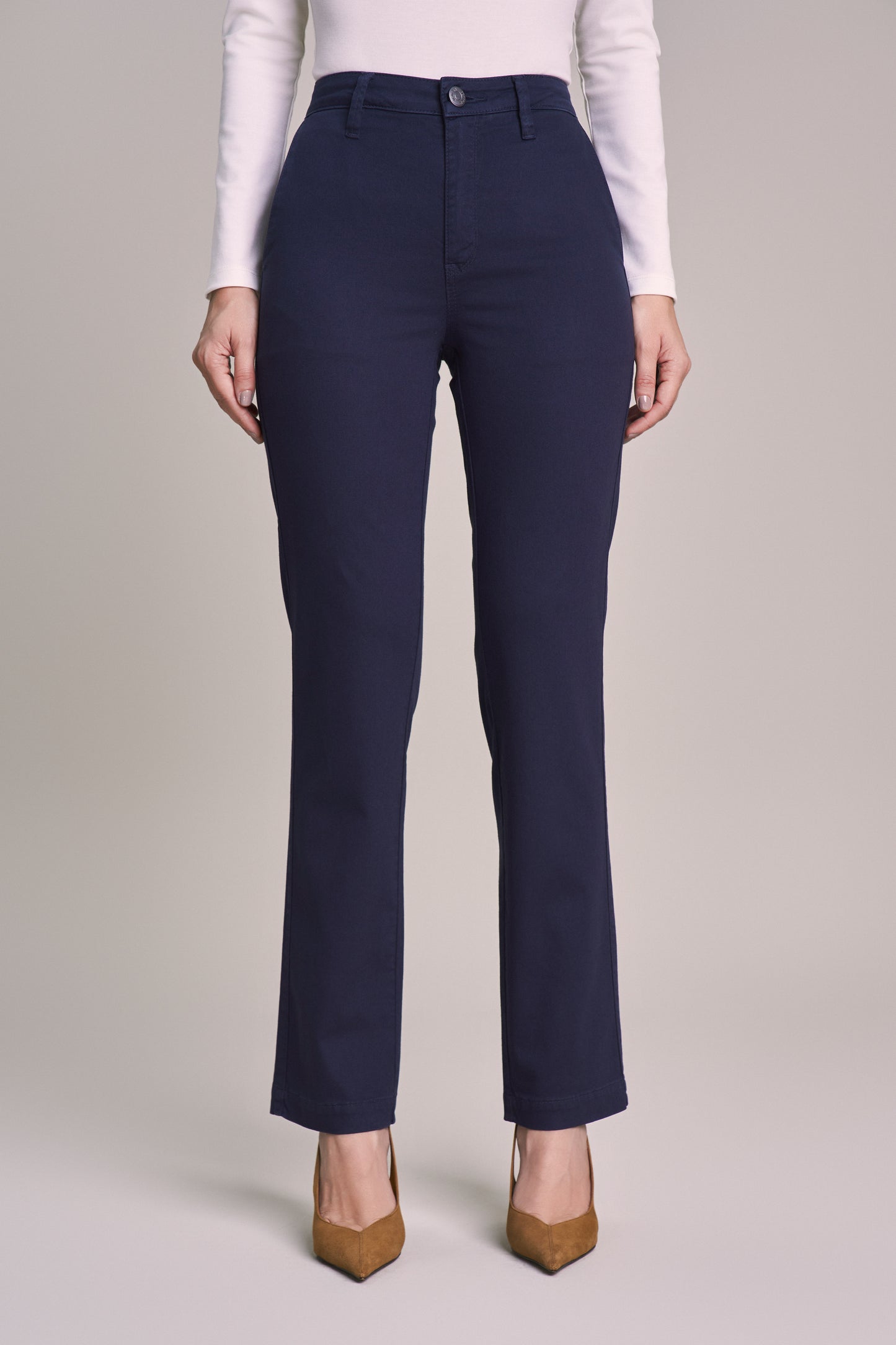 calça sarja color reta cintura intermediária alfaiataria